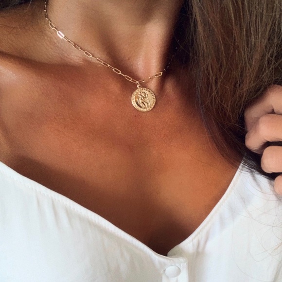 14k Gold Filled Saint Christopher Choker Necklace - Picture 11 of 16